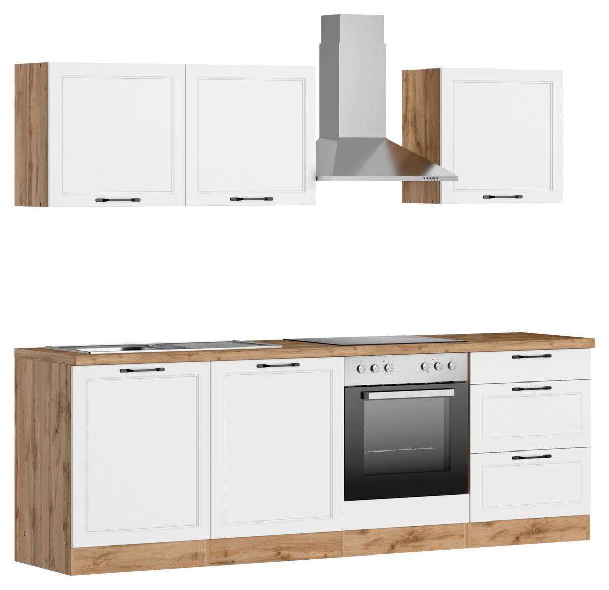 Küchenzeile Meran Mit Geräten B: 240 Cm Weiß/eiche Dekor - Eiche Wotan/Weiß, LIFESTYLE, Holzwerkstoff (240cm) - Held