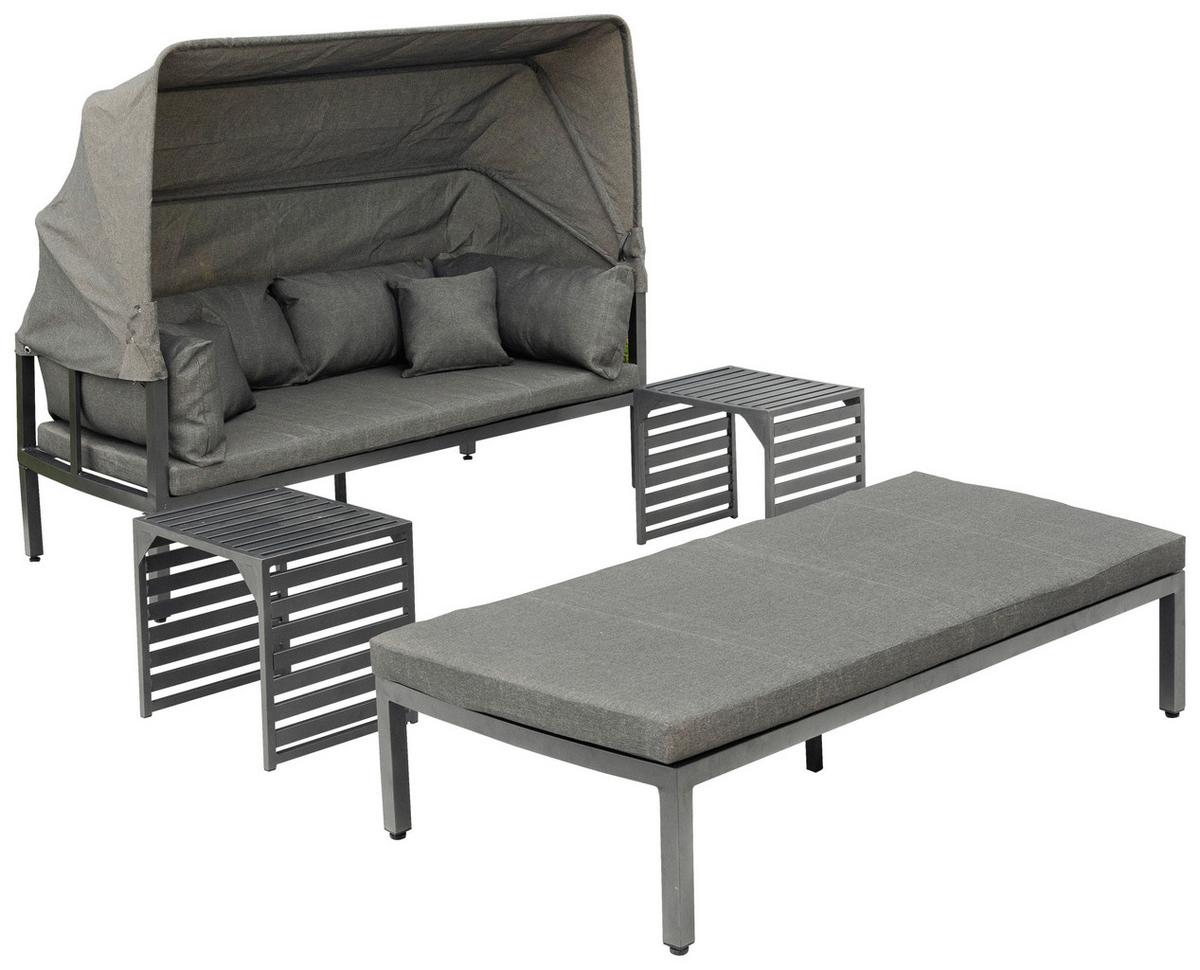 Loungegarnitur 4-Tlg. Argos Metall/Textil mit Kissen - Graphitfarben/Grau, KONVENTIONELL, Textil/Metall (175/148/80cm) - Gardenson