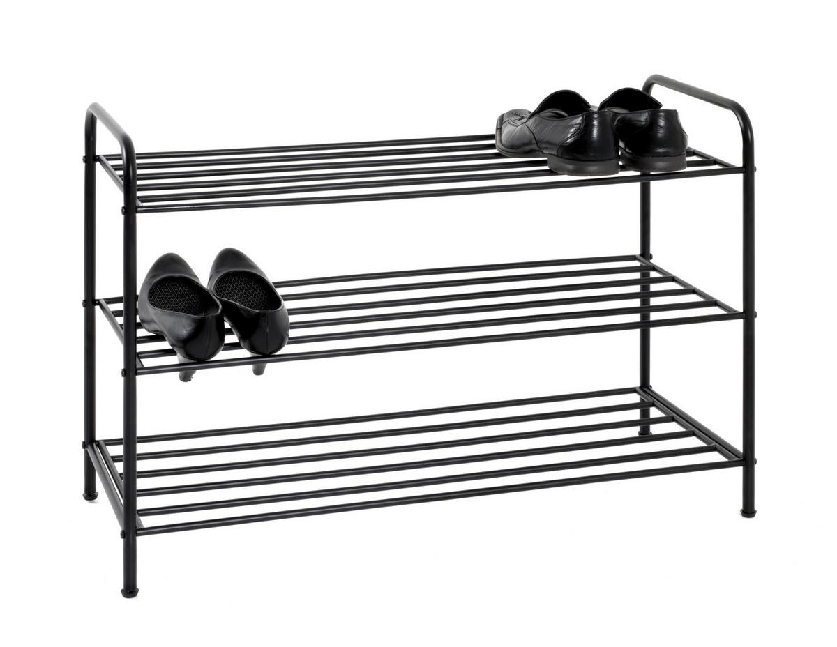 Schuhregal 3 Ablagen Für 12 Paare, Schwarz - Schwarz, Basics, Metall (83/58/35cm)