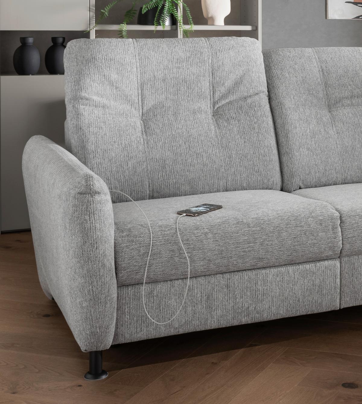 Ecksofa Minori Chenille Silberfarben, S: 270x198 cm - Silberfarben/Schwarz, MODERN, Textil (270/198cm) - Livetastic