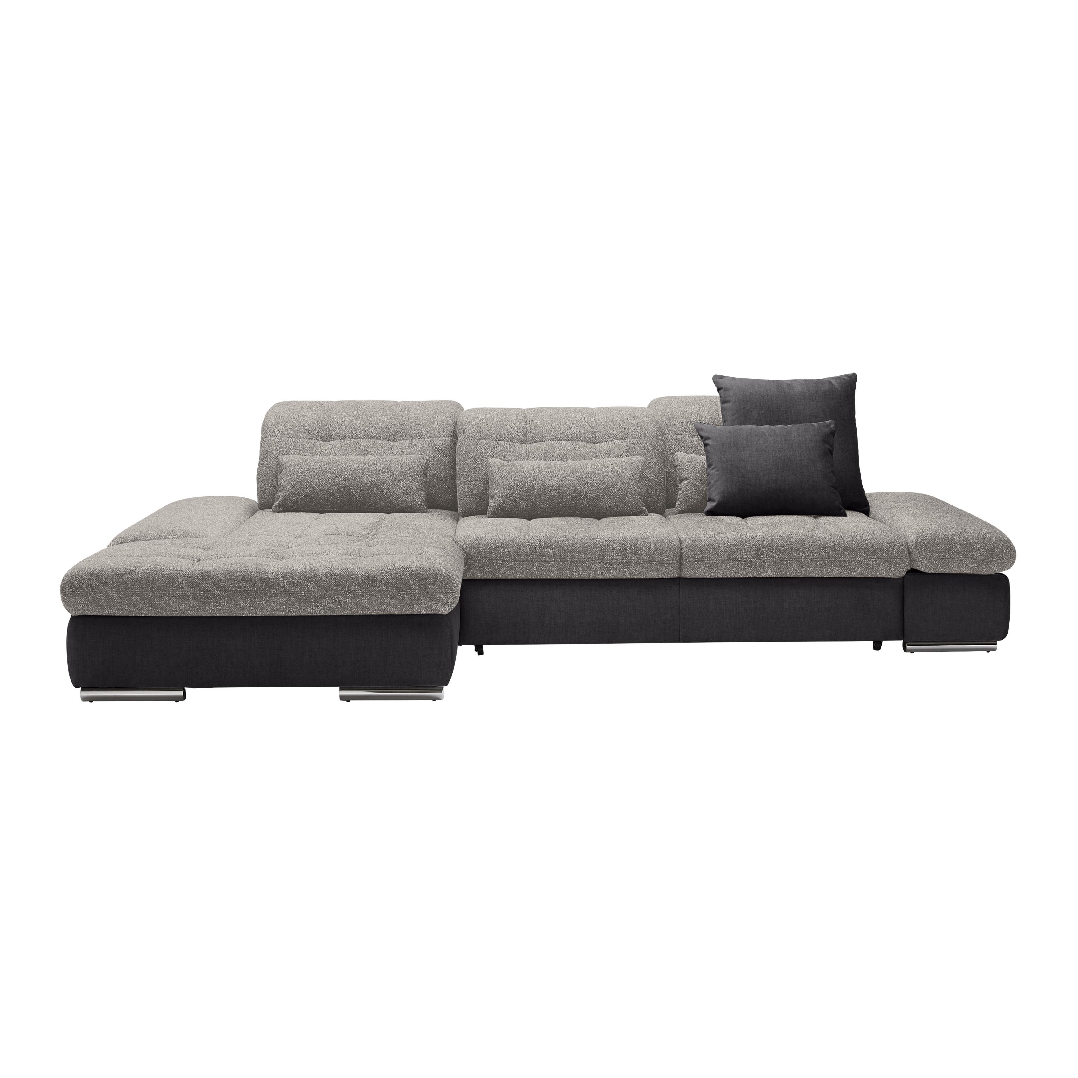 Rohová sedačka SANFINO, ľavá, tmavosivá / strieborná - chrómová/strieborná, Konventionell, kov/drevo (199/79-96/305cm) - Premium Living