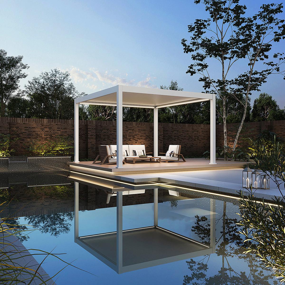 Pergola Deluxe Plus 400x400cm Wetterfest, Elektrisch - Weiß, Basics, Metall (400/255/400cm) - WEIDE