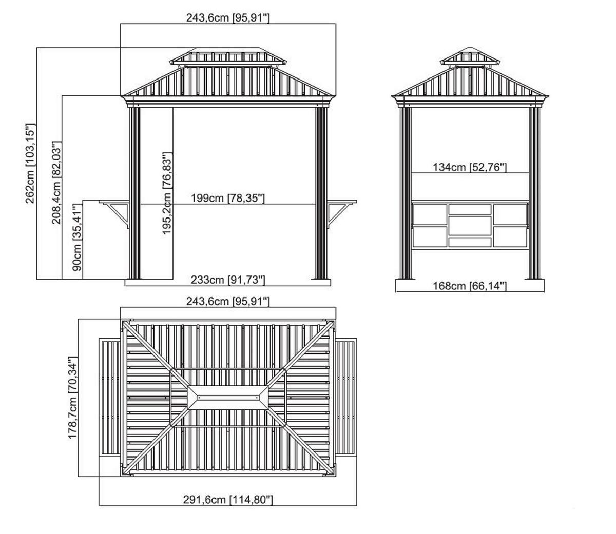 Pavillon Messina Bbq 292x262x 179cm Wetterfest, Gartenpav. - Anthrazit, Basics, Metall (292/262/179cm)