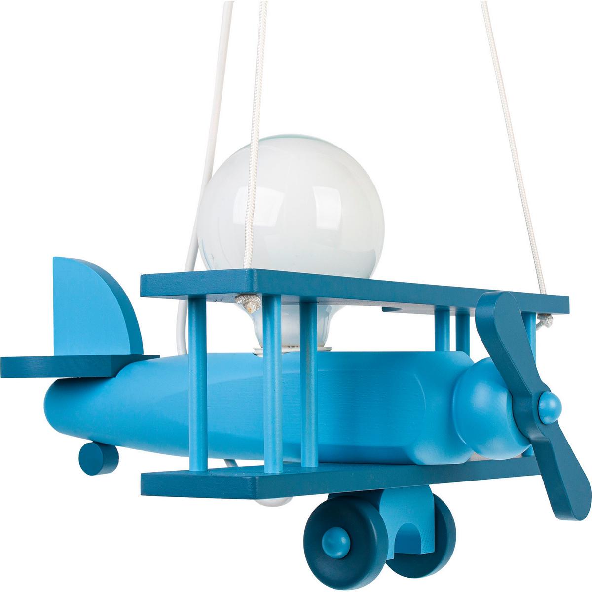 Kinderhängeleuchte Flugzeug H: 75 cm 1-Flammig - Blau, KONVENTIONELL, Holz (29/31/75cm)