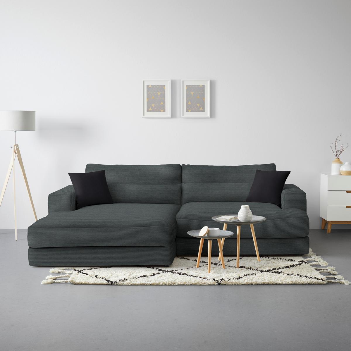 Rohová sedačka FABIONA, ľavá, grafitový menč. / grafitová - čierna/grafitová, Modern, drevo/plast (194/268cm) - Premium Living