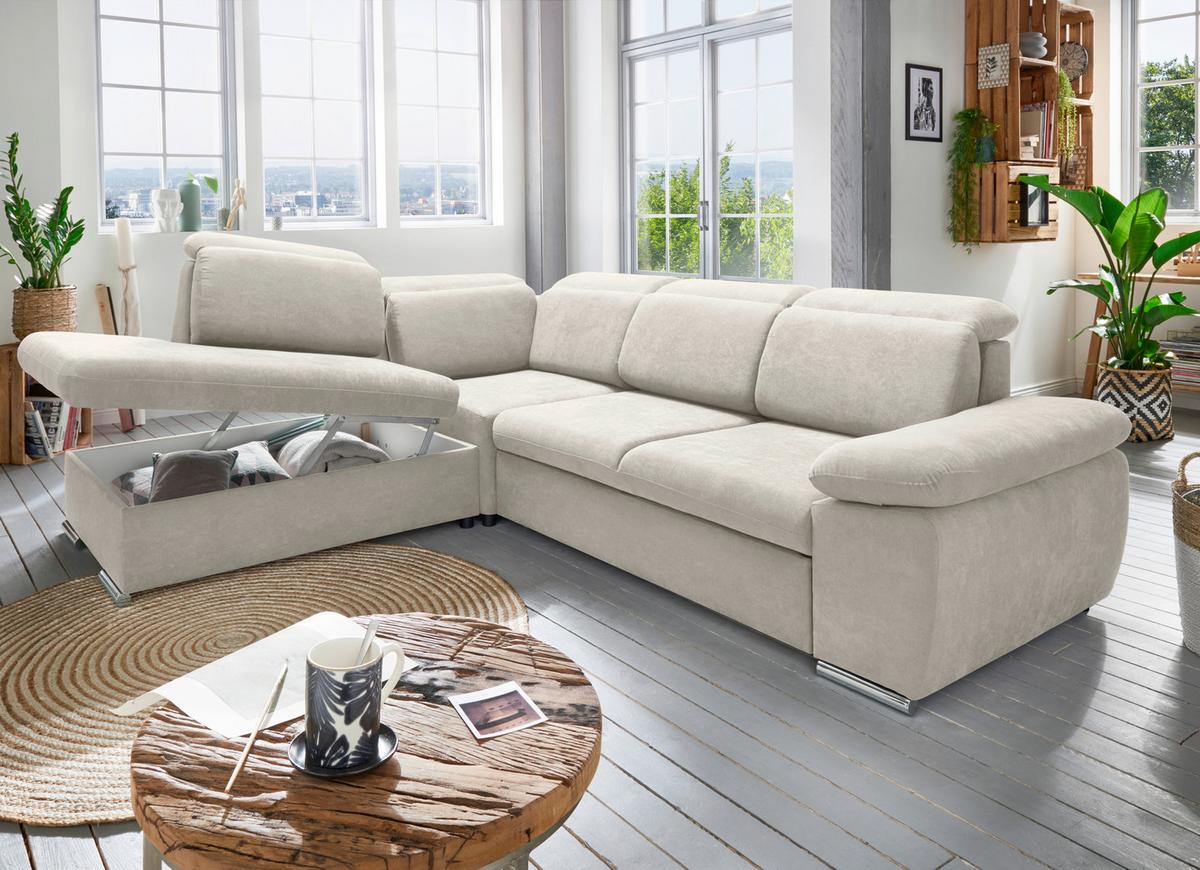 Ecksofa Vasto Creme S: 228x283 cm - Chromfarben/Creme, Design, Textil (228/283cm) - Livetastic