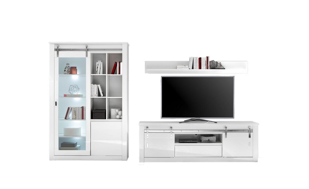 WOHNWAND Daytona Weiß HG B: 349 cm - Weiß Hochglanz/Weiß, Design, Holzwerkstoff (349/200/43cm) - Livetastic