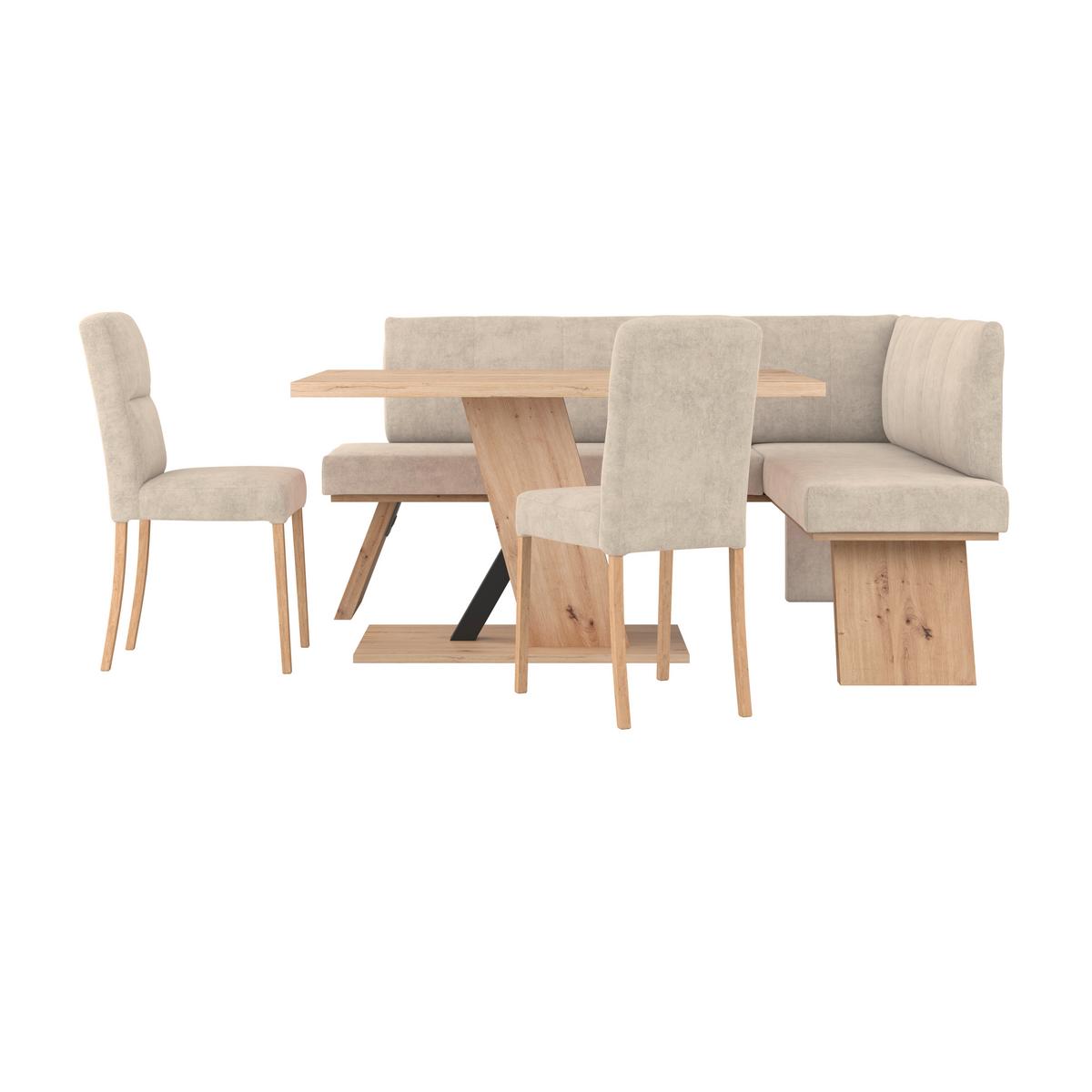 Eckbank Emma Ii Webstoff Beige, B: 185 Cm - Eichefarben/Beige, KONVENTIONELL, Holzwerkstoff/Textil (185/150cm)