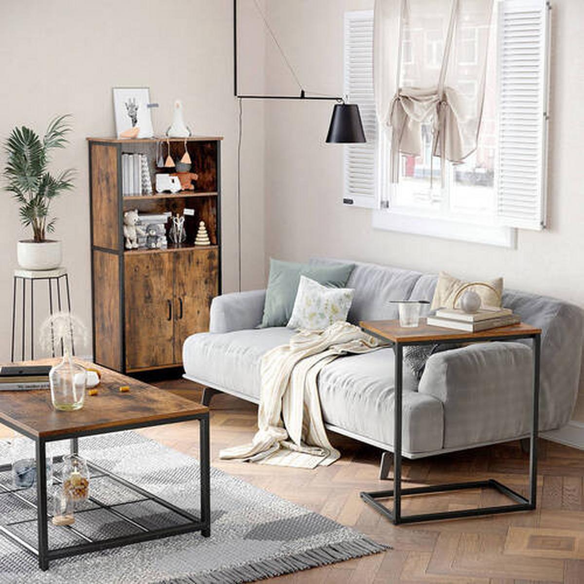 Vysoká komoda vintage - černá/hnědá, Trend, kov/kompozitní dřevo (60/124,5/35cm) - Boxxx