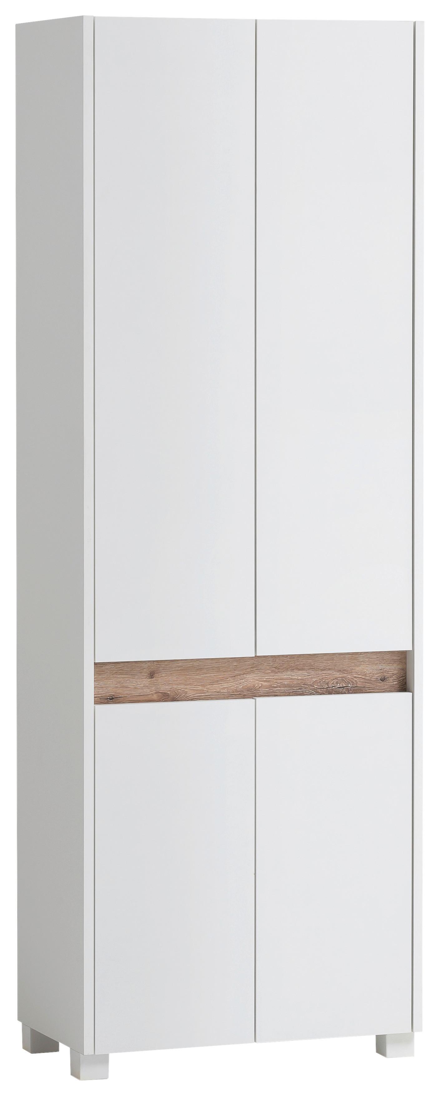 Schuhschrank Cosmo Weiß 4-Türig B: 56,9 Cm - Silberfarben/Weiß, Design, Holzwerkstoff (56,9/164,5/33cm) - MID.YOU