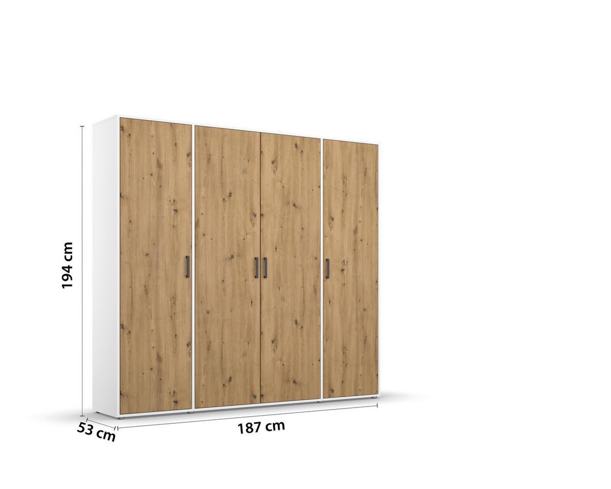 Drehtürenschrank Voyager Weiß,eiche Artisan B: 187 cm - Eiche Artisan/Weiß, MODERN, Holzwerkstoff (187/194/53cm) - Rauch Möbel