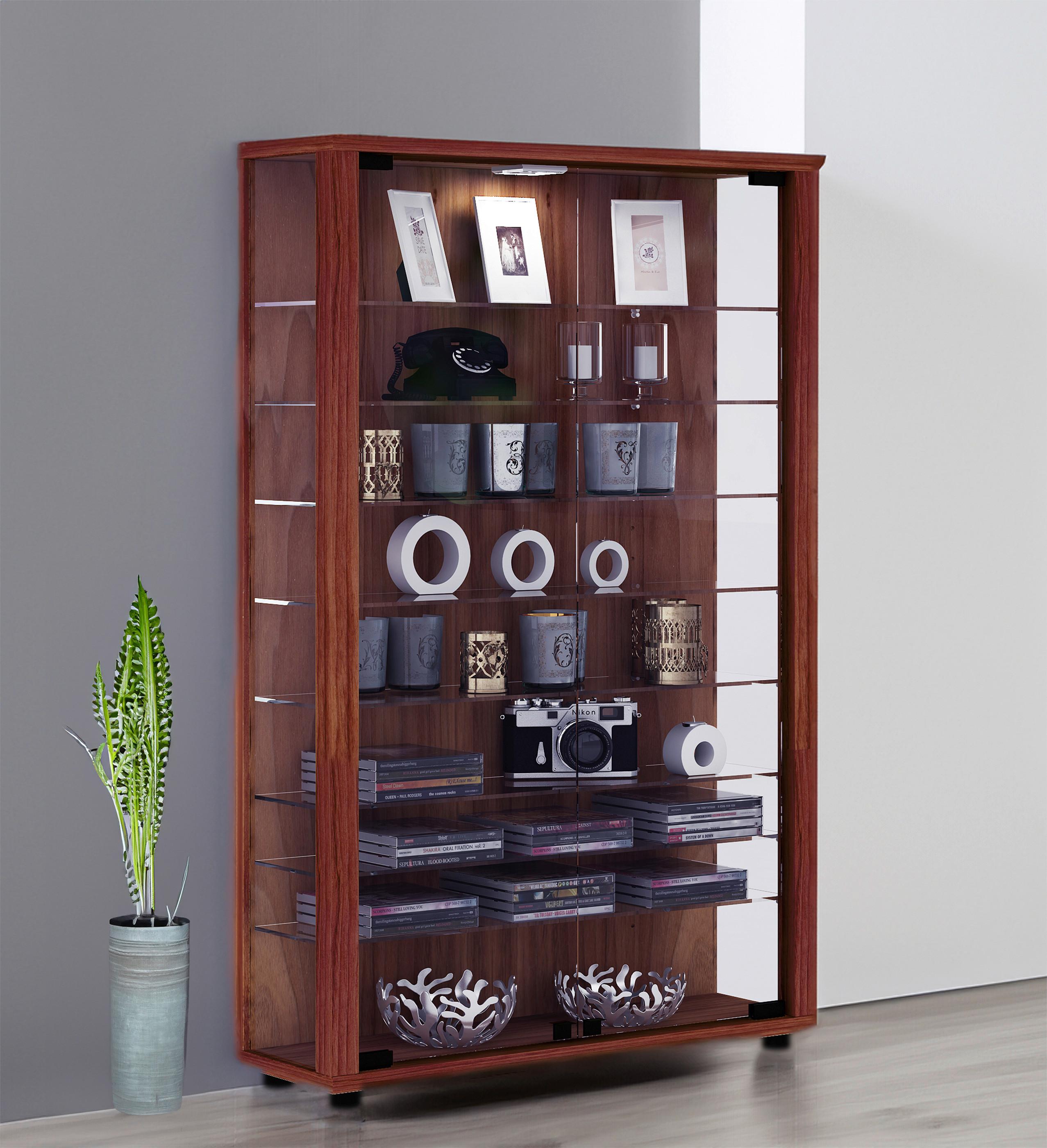 Vitrine Lumo Mini Nussbaumfarben - Transparent/Nussbaumfarben, Design, Glas/Holzwerkstoff (59/90/18cm) - MID.YOU