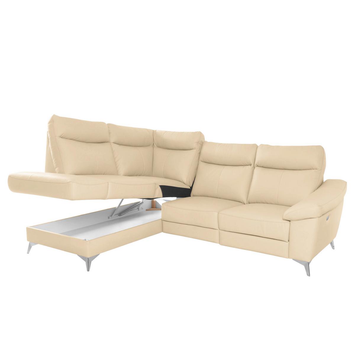 Ecksofa Luna Teilleder Beige 194x242 - Chromfarben/Beige, Design, Leder/Textil (194/242cm) - Livetastic