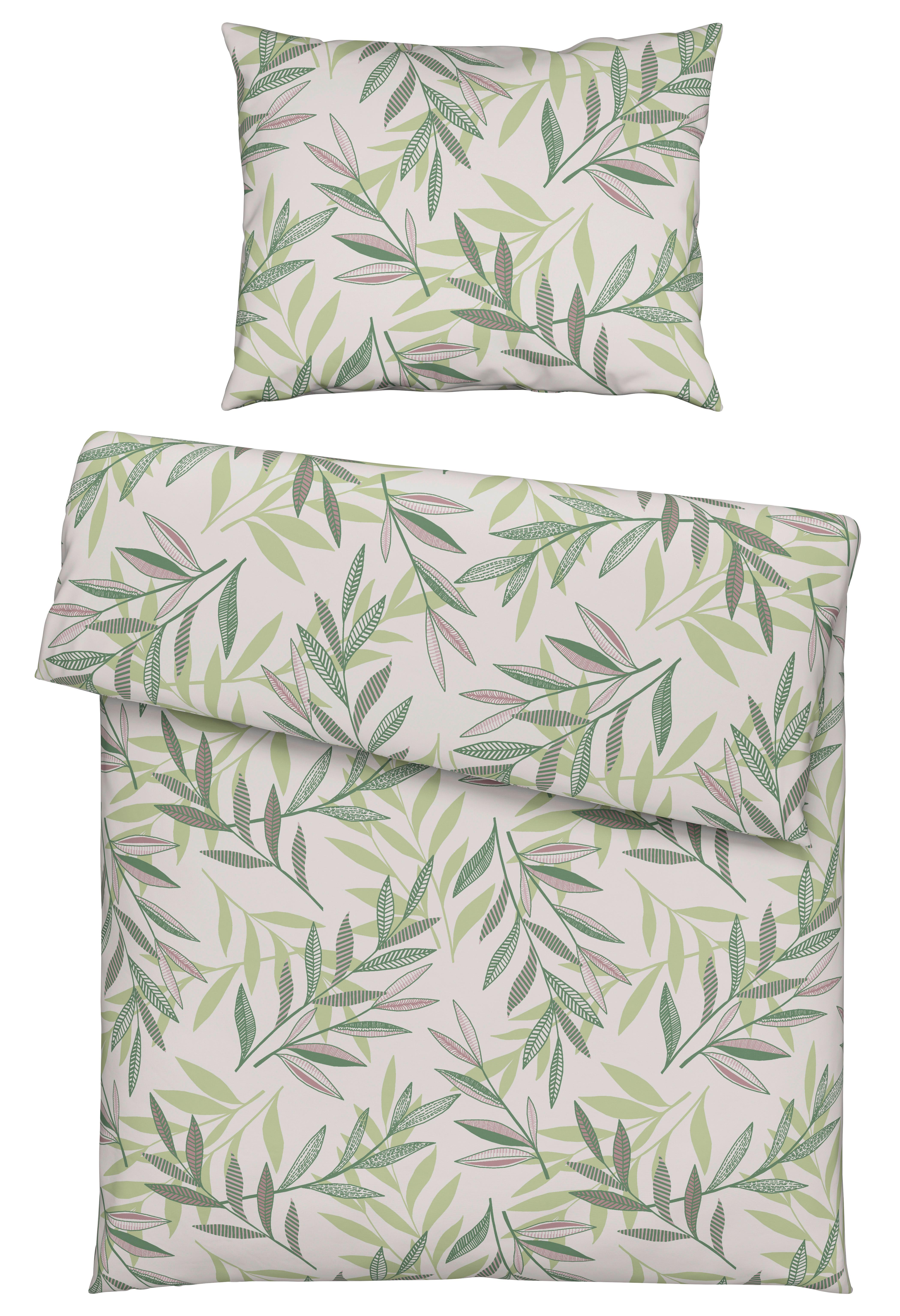 POSTEĽNÁ BIELIZEŇ STITCHED LEAVES - zelená/béžová, textil (140/200cm) - Modern Living