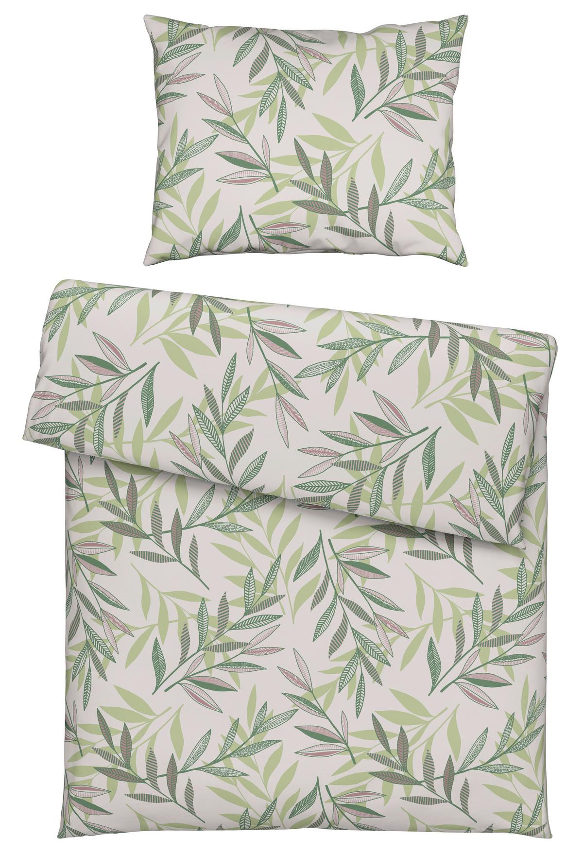 POSTEĽNÁ BIELIZEŇ STITCHED LEAVES - zelená/béžová, textil (140/200cm) - Modern Living