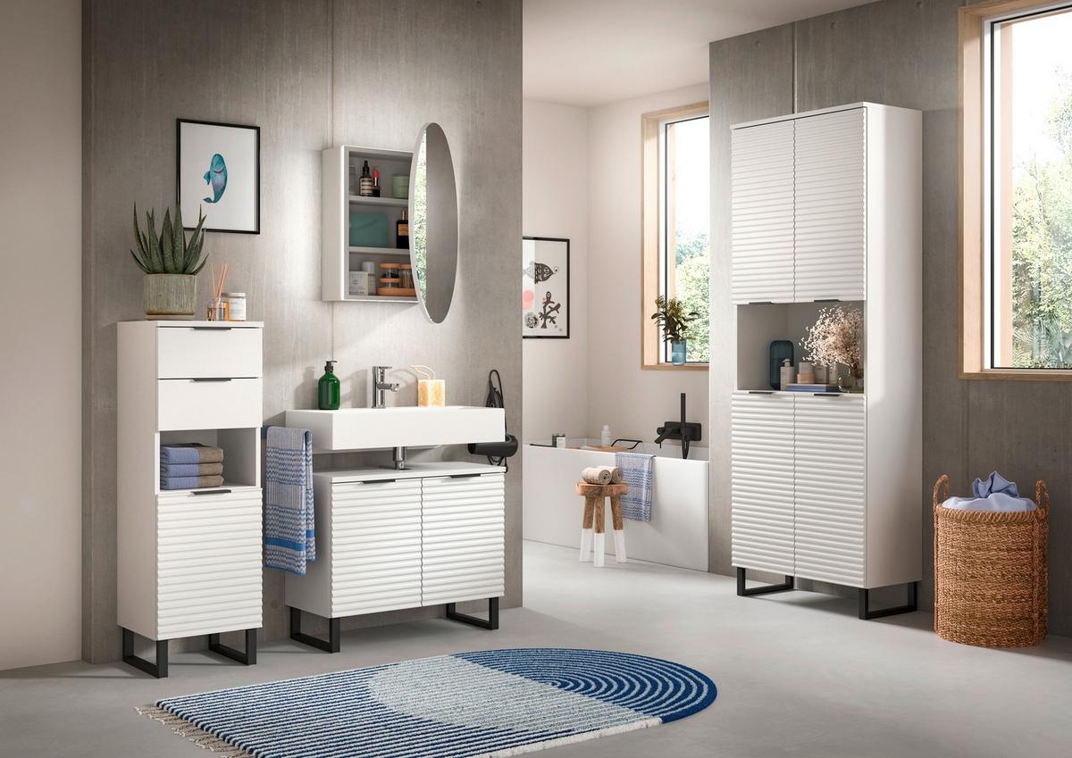 Spiegelschrank Riff Weiß B: 70 cm - Weiß, MODERN, Holzwerkstoff (70/70/18cm) - MID.YOU