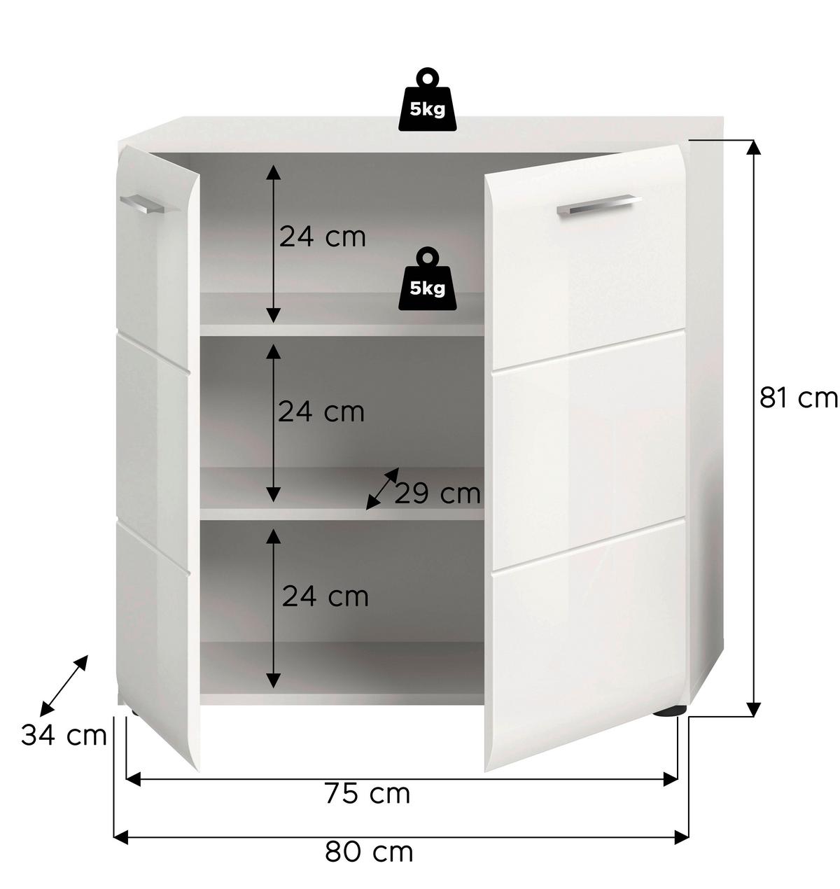Sideboard Ice Weiß/weiß Hochglanz B: 80 Cm - Weiß Hochglanz/Schwarz, Design, Holzwerkstoff (80/81/34cm) - Livetastic