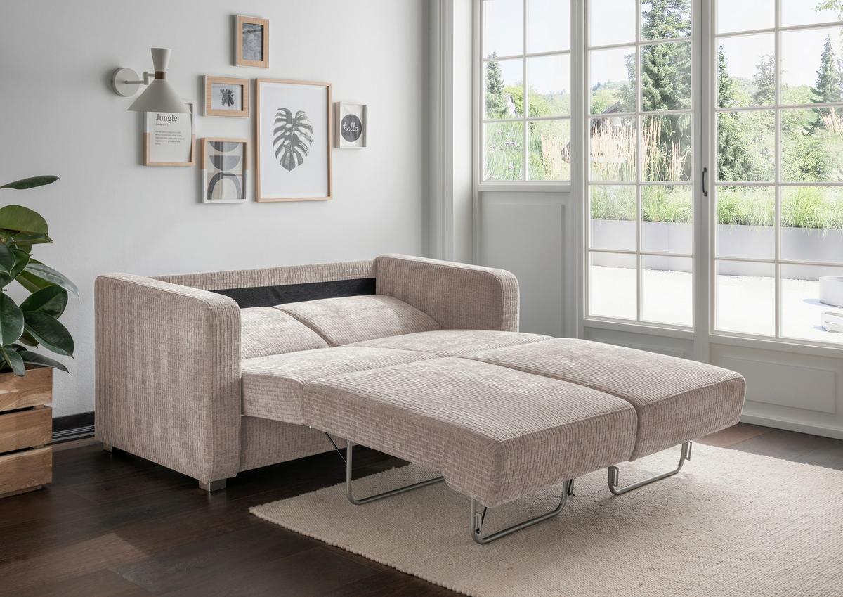 Schlafsofa Mia Mikrofaser Beige, B: 159 cm - Chromfarben/Beige, Basics, Textil (159/88/87cm) - Livetastic