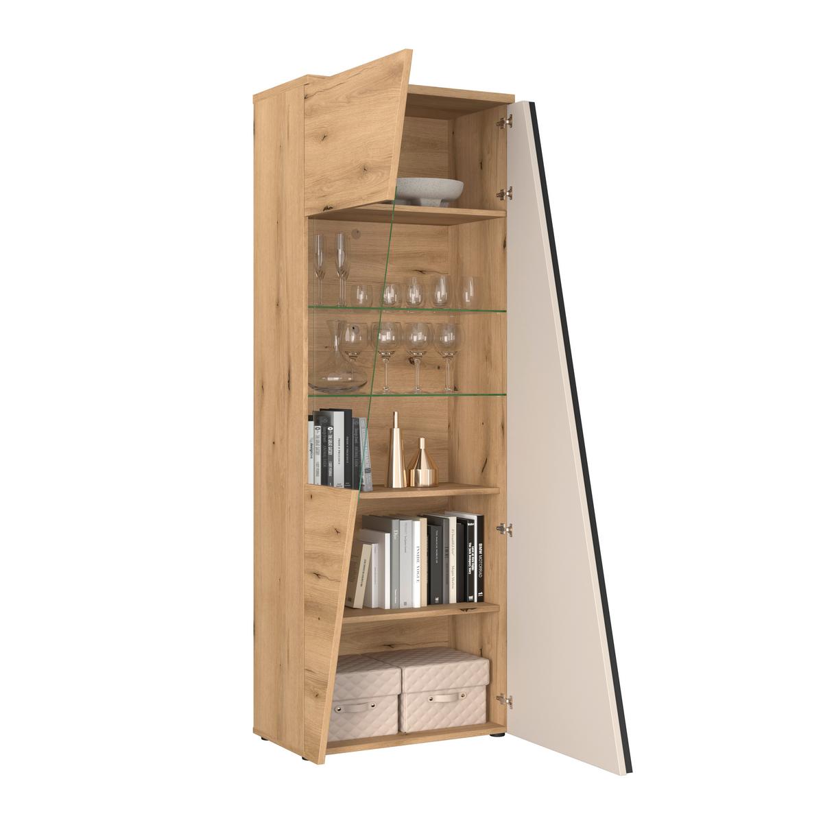 Vitrine Venedig NEW Eichefarben/Kaschmir B: 70 cm - Kaschmir/Eichefarben, MODERN, Glas/Holzwerkstoff (70/196/37cm)