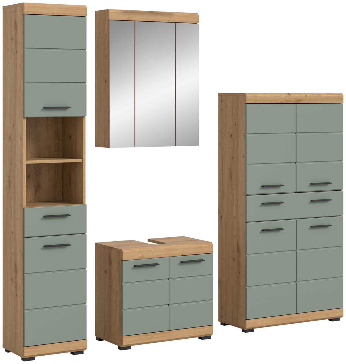 Badezimmer Scout Eiche Artisan Dekor Graugrün - Schwarz/Eiche Artisan, MODERN, Glas/Holzwerkstoff (191cm) - MID.YOU