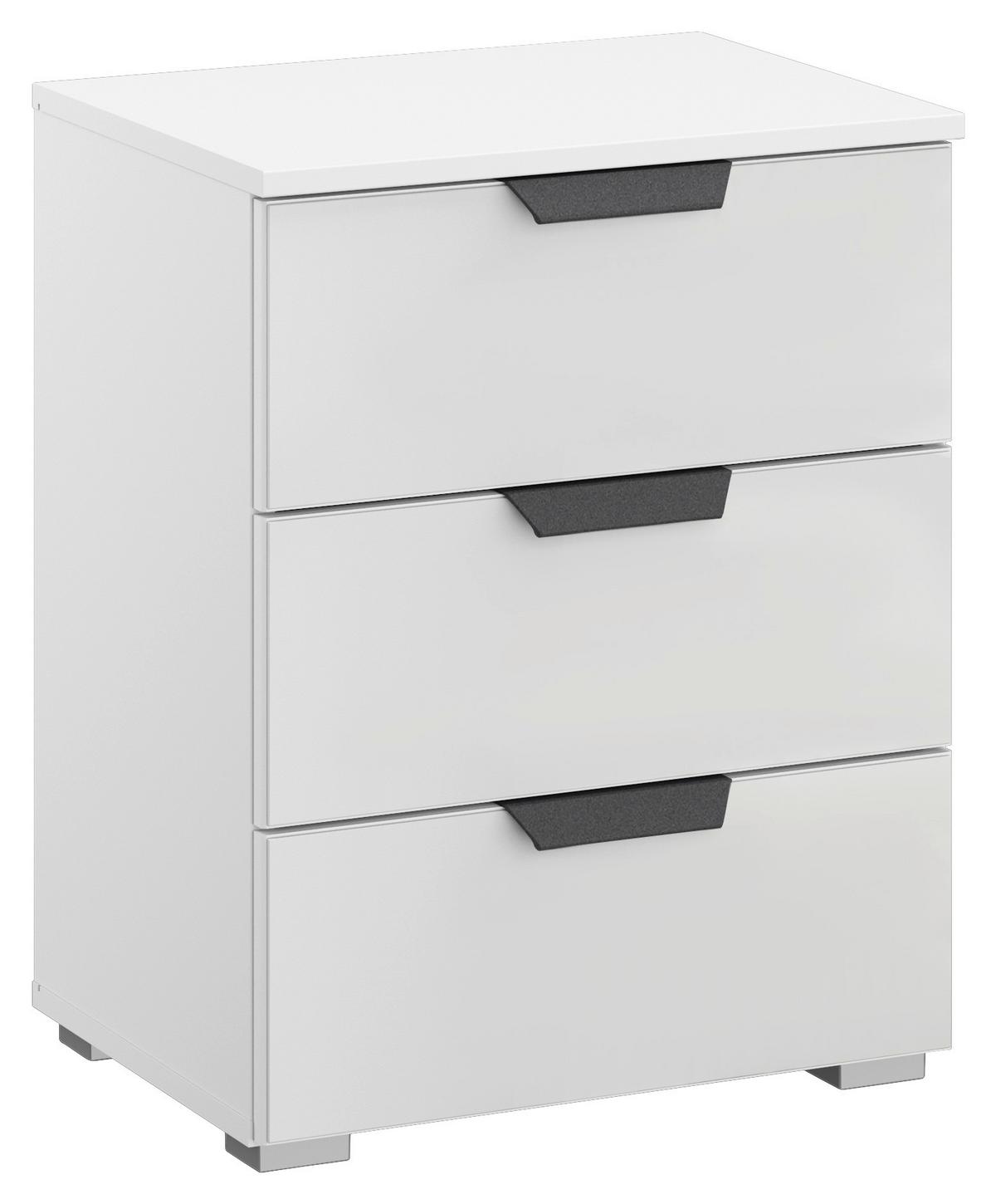 Nachtkästchen Artemis Weiß, H: 62cm - Weiß Hochglanz/Alufarben, MODERN, Glas/Holzwerkstoff (47/62/42cm) - Rauch Möbel