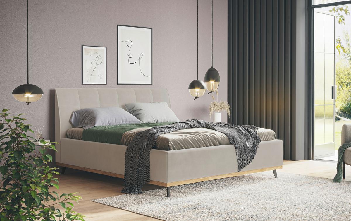 Polsterbett Emily 2 - Beige/Schwarz, MODERN, Holzwerkstoff/Textil (195/112/219cm) - Luca Bessoni
