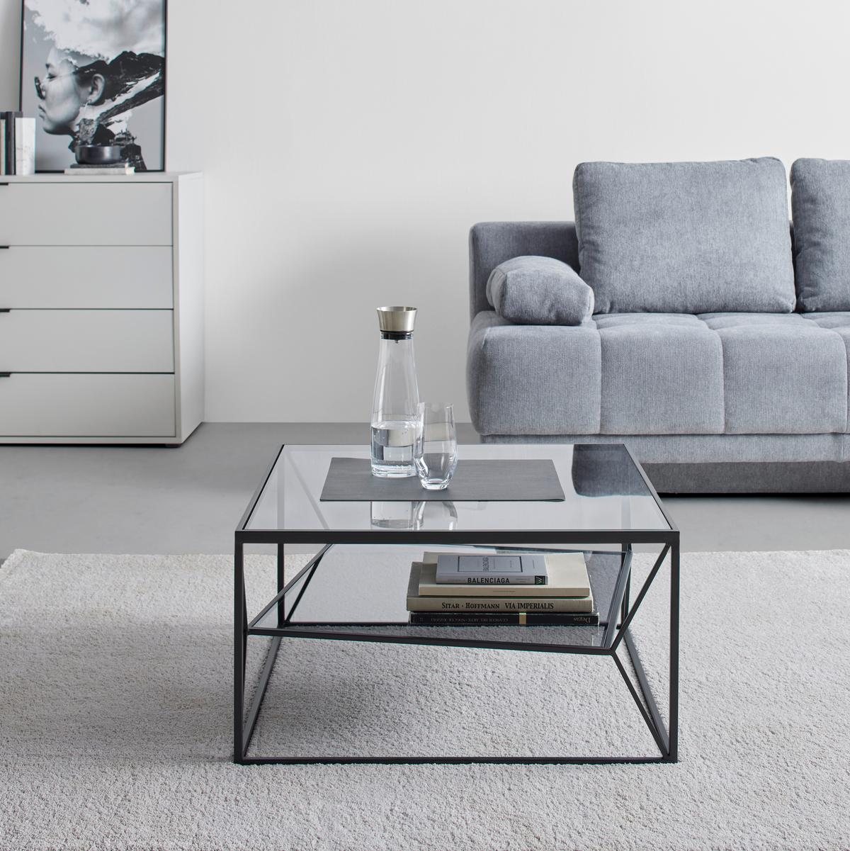 KONFERENČNÍ STOLEK ANGEL - šedá/černá, Moderní, kov/sklo (70/70/38cm) - Premium Living