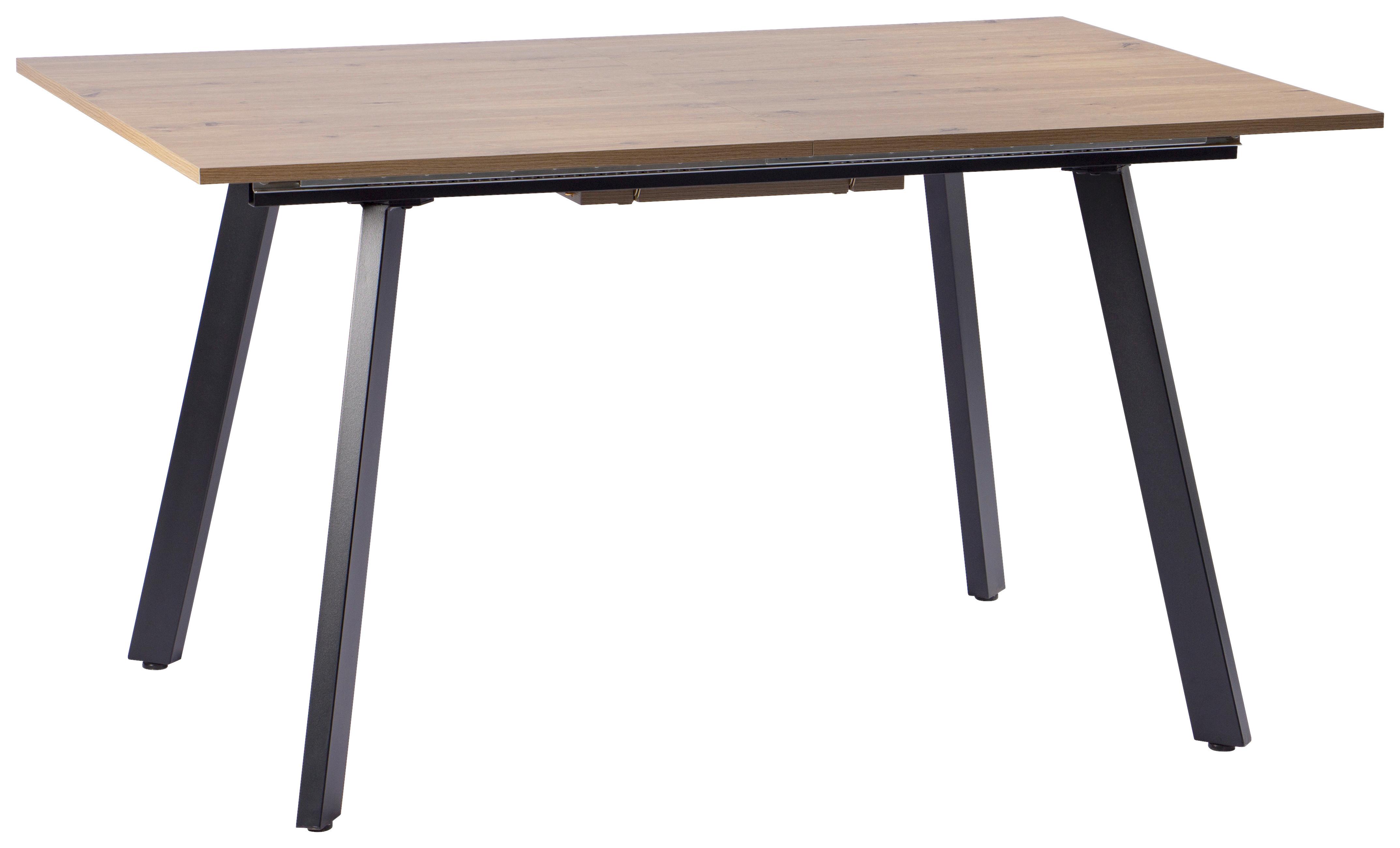 Esstisch Theo Eiche Artisan L: 140-180 cm - Schwarz/Eiche Artisan, MODERN, Holzwerkstoff/Metall (140/180/90/76cm) - Livetastic