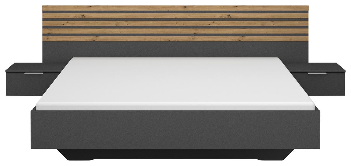 Bettanlage mit Nachtkästchen 180x200 cm Lamella Grau/Eiche - Eiche Artisan/Grau, MODERN, Holzwerkstoff (180/200cm) - Rauch Möbel