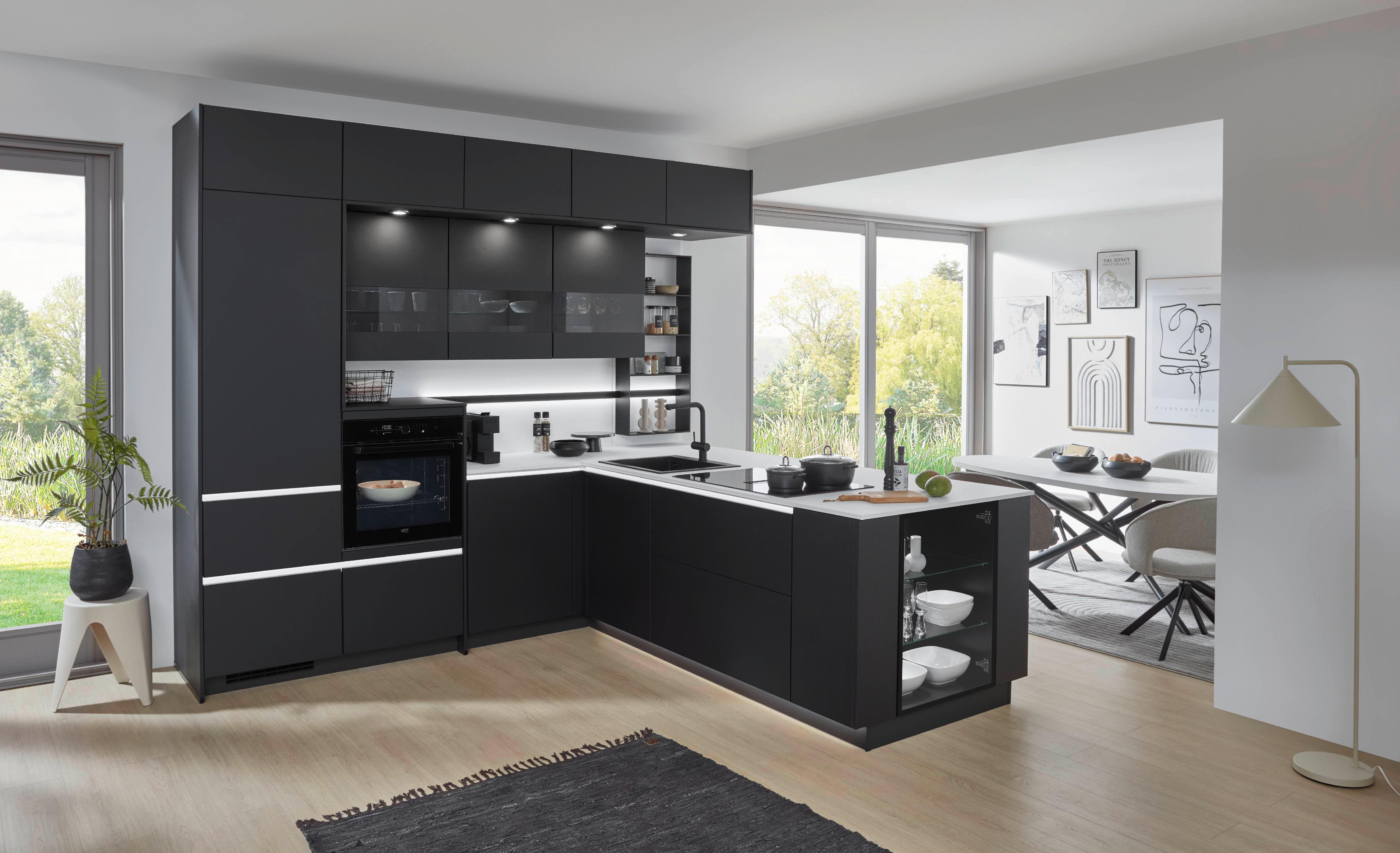 Eckküche Eastbourne - Schieferfarben/Graphitfarben, MODERN, Holzwerkstoff (303,2/264,5cm) - Vertico