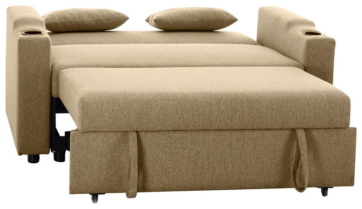 Schlafsofa Athen Khaki B: 150 cm - Khaki/Schwarz, Basics, Textil/Metall (150/91/85cm) - P & B