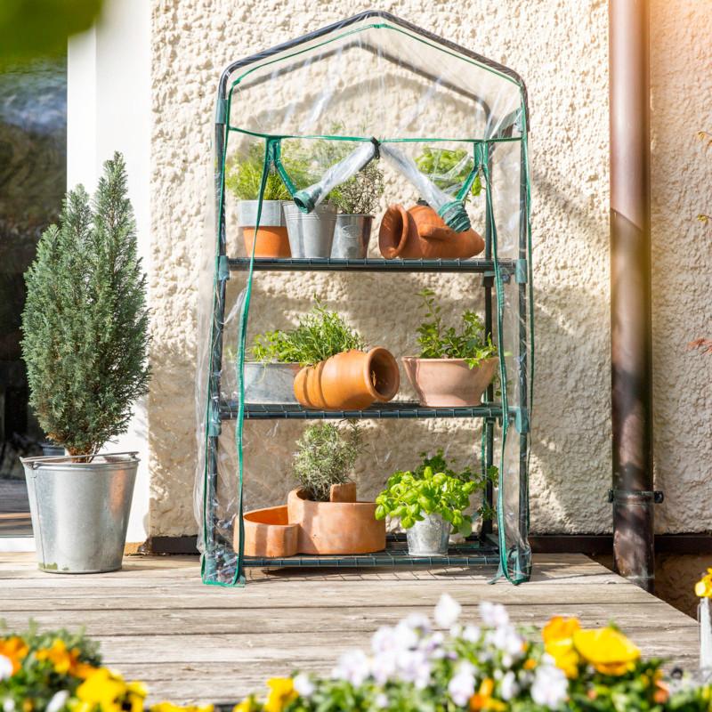 Balkongewächshaus Transparent Metall H: 128cm 3 Ebenen - Transparent, Basics, Metall (68/128/49cm)