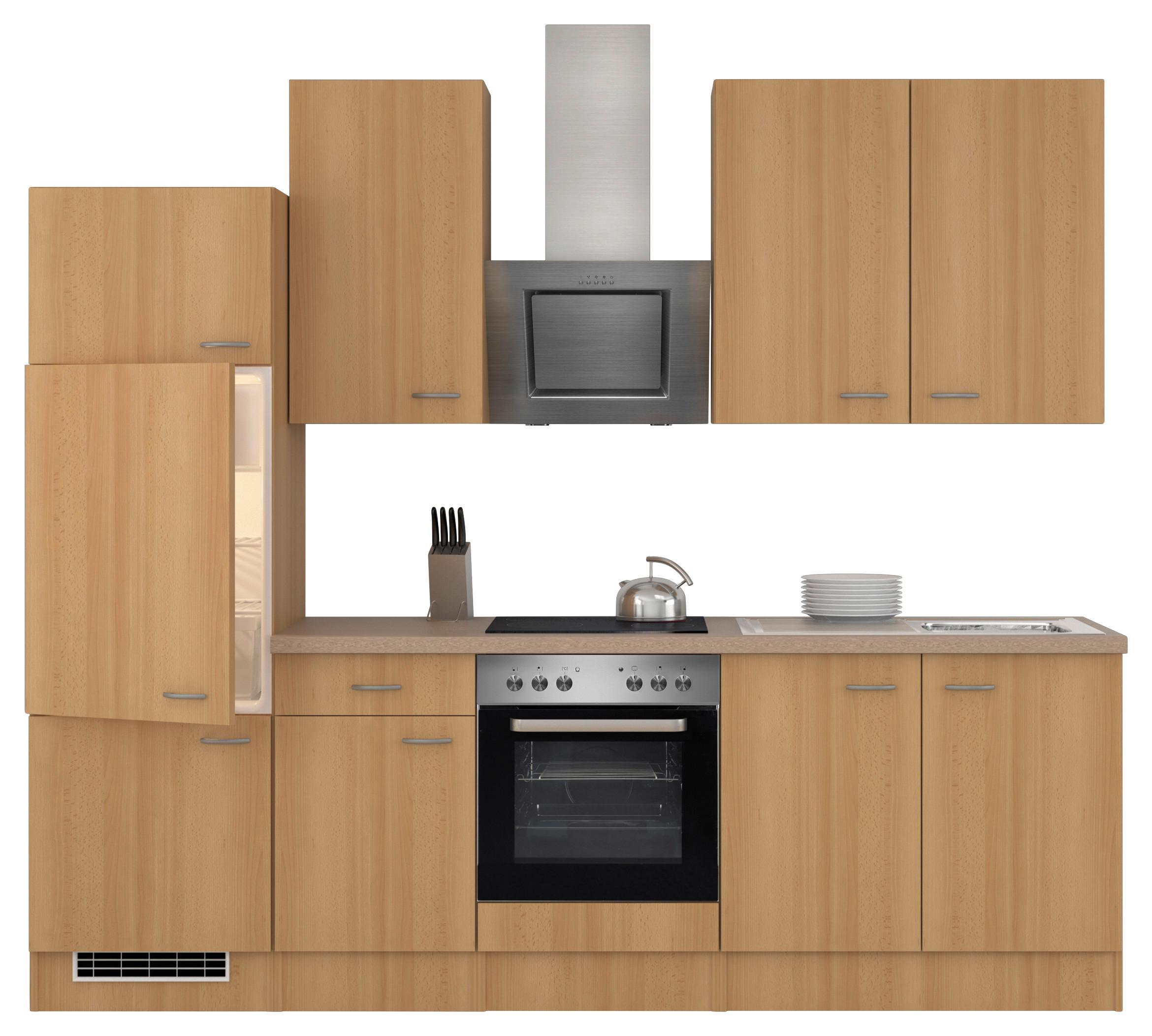 Küchenzeile Nano mit Geräten 270 cm Creme/Buche Dekor - Beige/Buchefarben, MODERN, Holzwerkstoff (270cm) - FlexWell