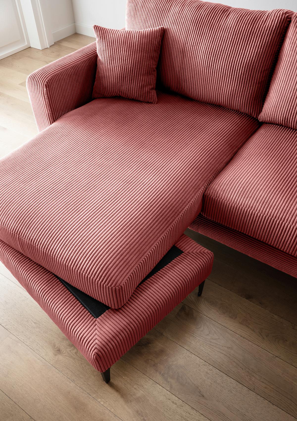 Ecksofa Eliza, Koralle S: 204x153 cm - Koralle/Schwarz, Basics, Textil (204/153cm) - Livetastic