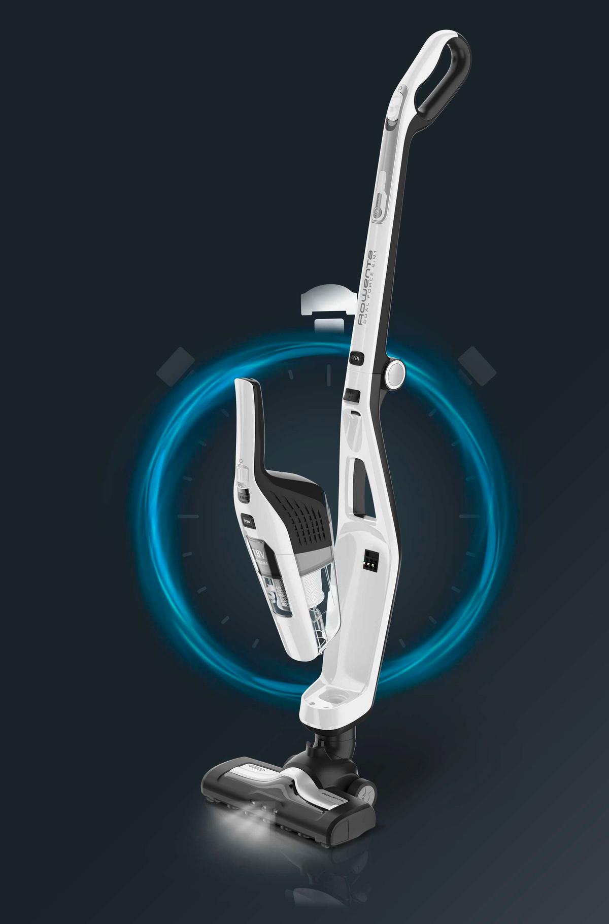Akku-bodenstaubsauger Mit Led-Licht Und 2in1 Funktion - Schwarz/Weiß, Basics, Kunststoff (60/19/31,5cm) - Rowenta