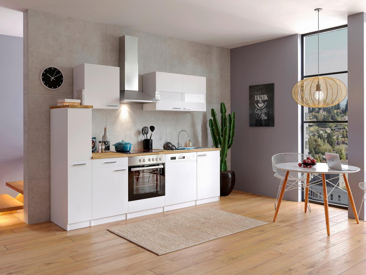 Küchenzeile Economy m. Geräten 250 cm Weiß/Nussbaum Dekor - Nussbaumfarben/Weiß, Basics, Holzwerkstoff (250cm) - Respekta