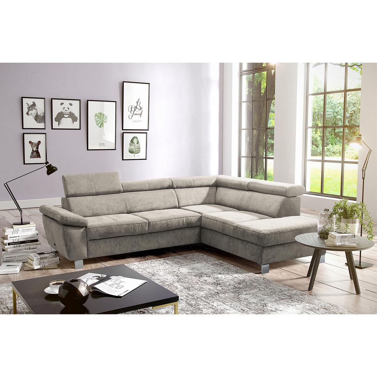 Ecksofa Lugano Mikrofaser Hellbraun 248x208 - Chromfarben/Hellbraun, Design, Textil (248/208cm) - Livetastic