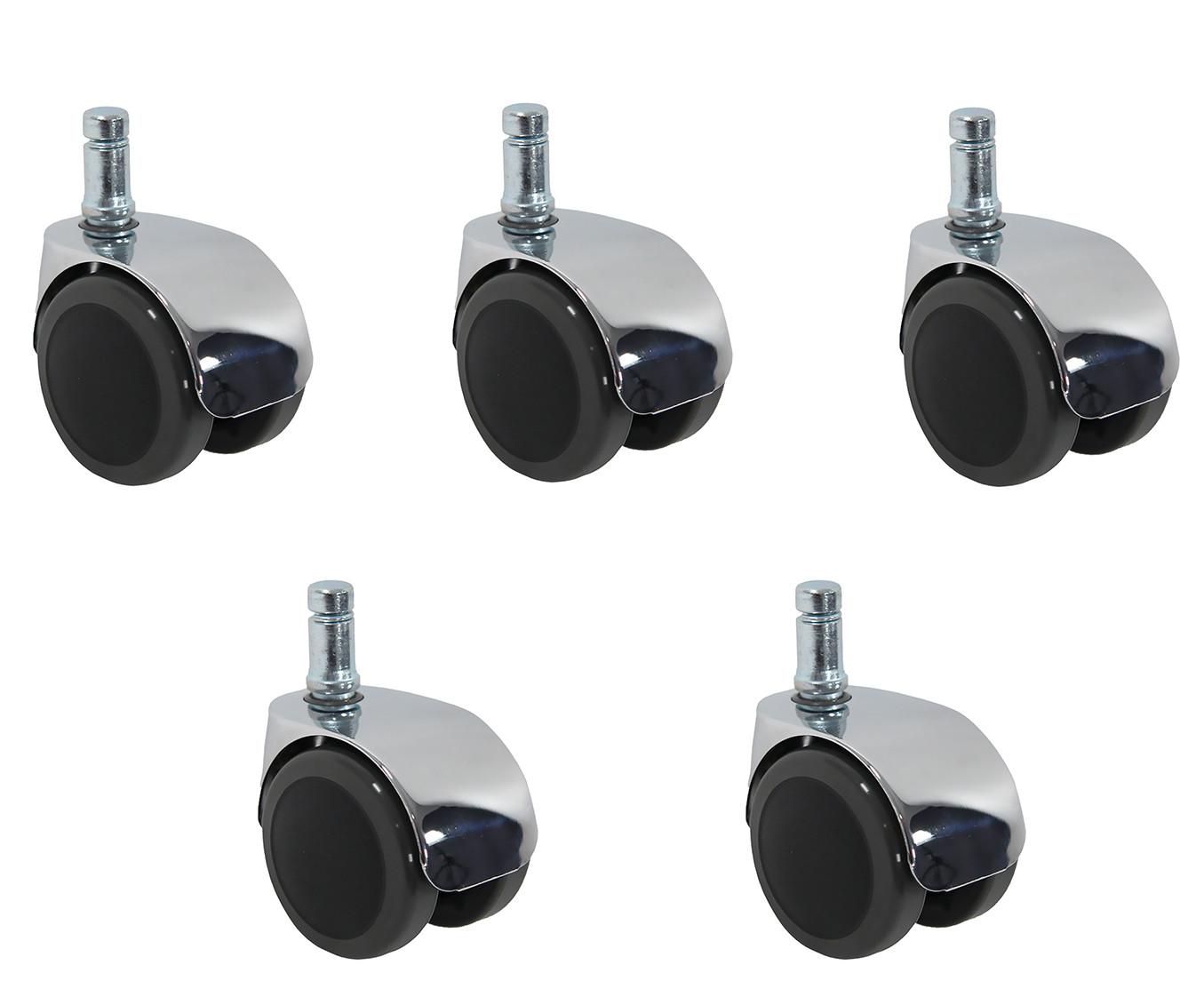 Bürostuhlrollen Rolo Lux Schwarz/Chrom Ø 5 cm 5er-Set - Chromfarben/Schwarz, Basics, Kunststoff/Metall (5/5,8/5cm) - MID.YOU