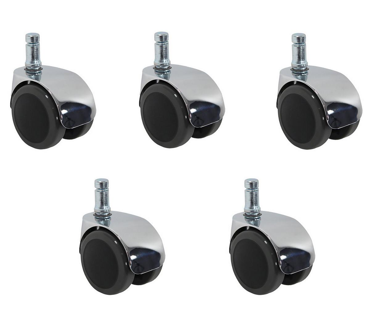 Bürostuhlrollen Rolo Lux Schwarz/chrom Ø 5 Cm 5er-Set - Chromfarben/Schwarz, Basics, Kunststoff/Metall (5/5,8/5cm) - MID.YOU