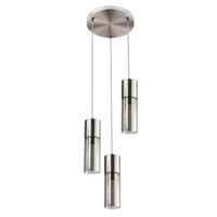 Hängeleuchte Annika H: 150 cm 3-Flammig mit Rauchglas - Nickelfarben, Design, Glas/Textil (30/150cm) - Globo