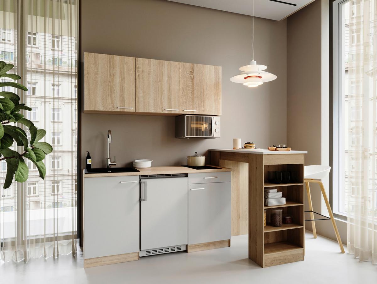 MINIKÜCHE Weiß/Eichefarben B: 150cm - Eichefarben/Weiß, Design, Holzwerkstoff (150cm) - Respekta