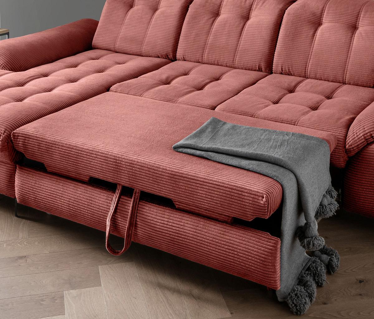Eckschlafsofa Delphino Koralle S: 189x273 cm - Koralle/Schwarz, MODERN, Textil (189/273cm) - Livetastic