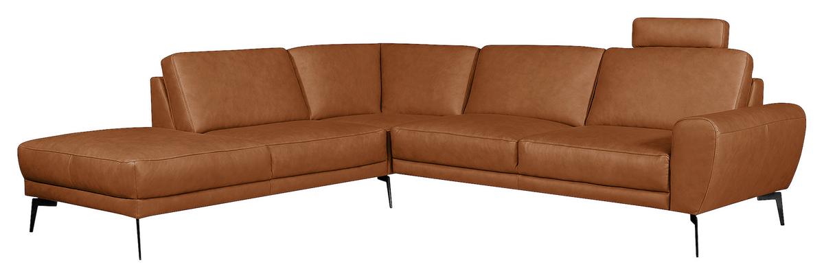 Ecksofa Spring, Cognac S: 250x273 cm - Cognac/Schwarz, Design, Leder (250/273cm) - Livetastic