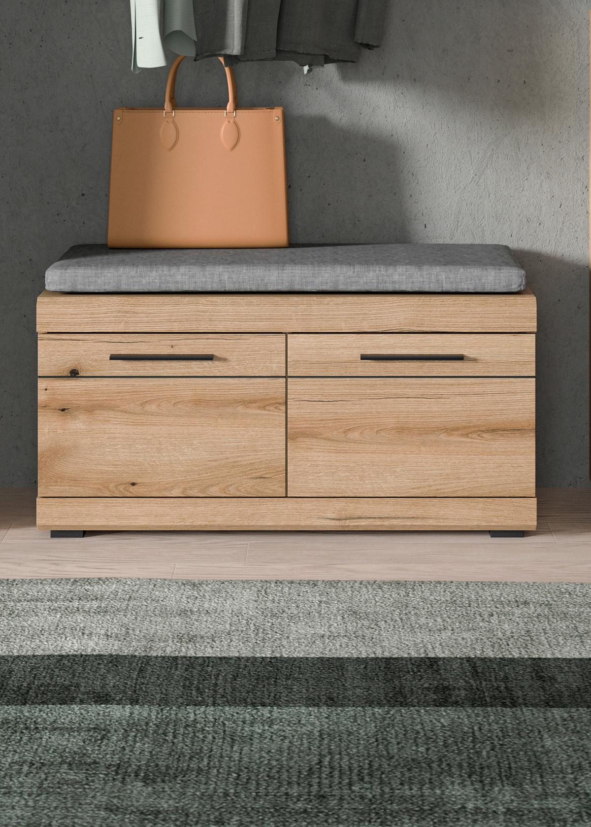 Sitzbank Scout Eiche Dunkel B: 90 cm - Eiche dunkel/Grau, Design, Holzwerkstoff/Textil (90/44/40cm) - Livetastic