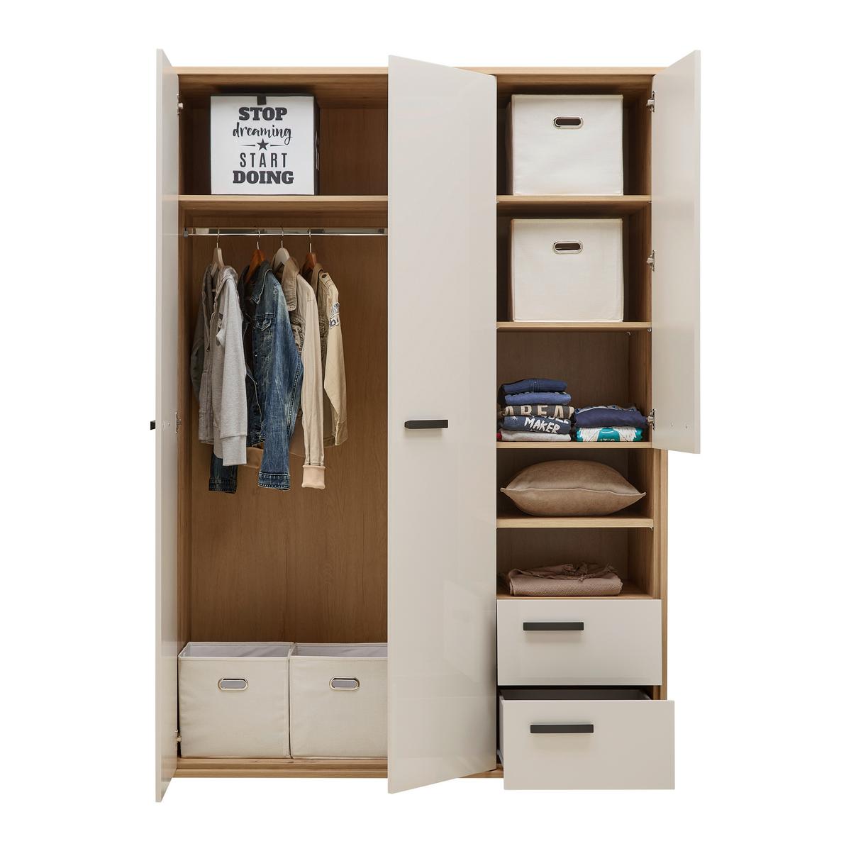 ŠATNÍKOVÁ SKRIŇA CASA MIA - kašmírová/antracitová, Konventionell, kov/kompozitné drevo (152cm)