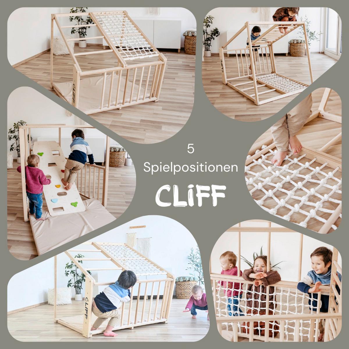 Premium Klettergerüst mit Sicherheitsmatte - Weiß, Basics, Holz (113/115/110cm) - CLIFF