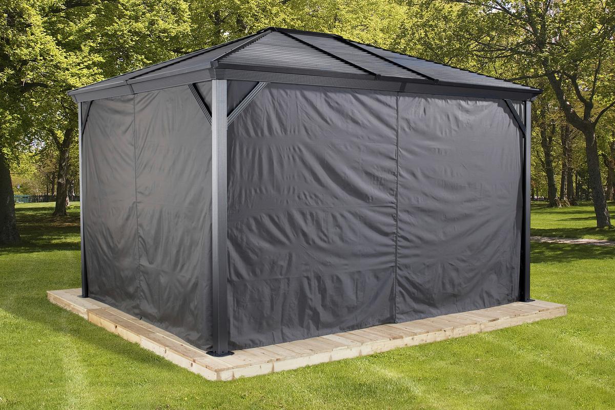 Pavillon Ventura 296x261cm Wetterfest, Mit Vorhängen - Anthrazit, Basics, Metall (296/261cm)