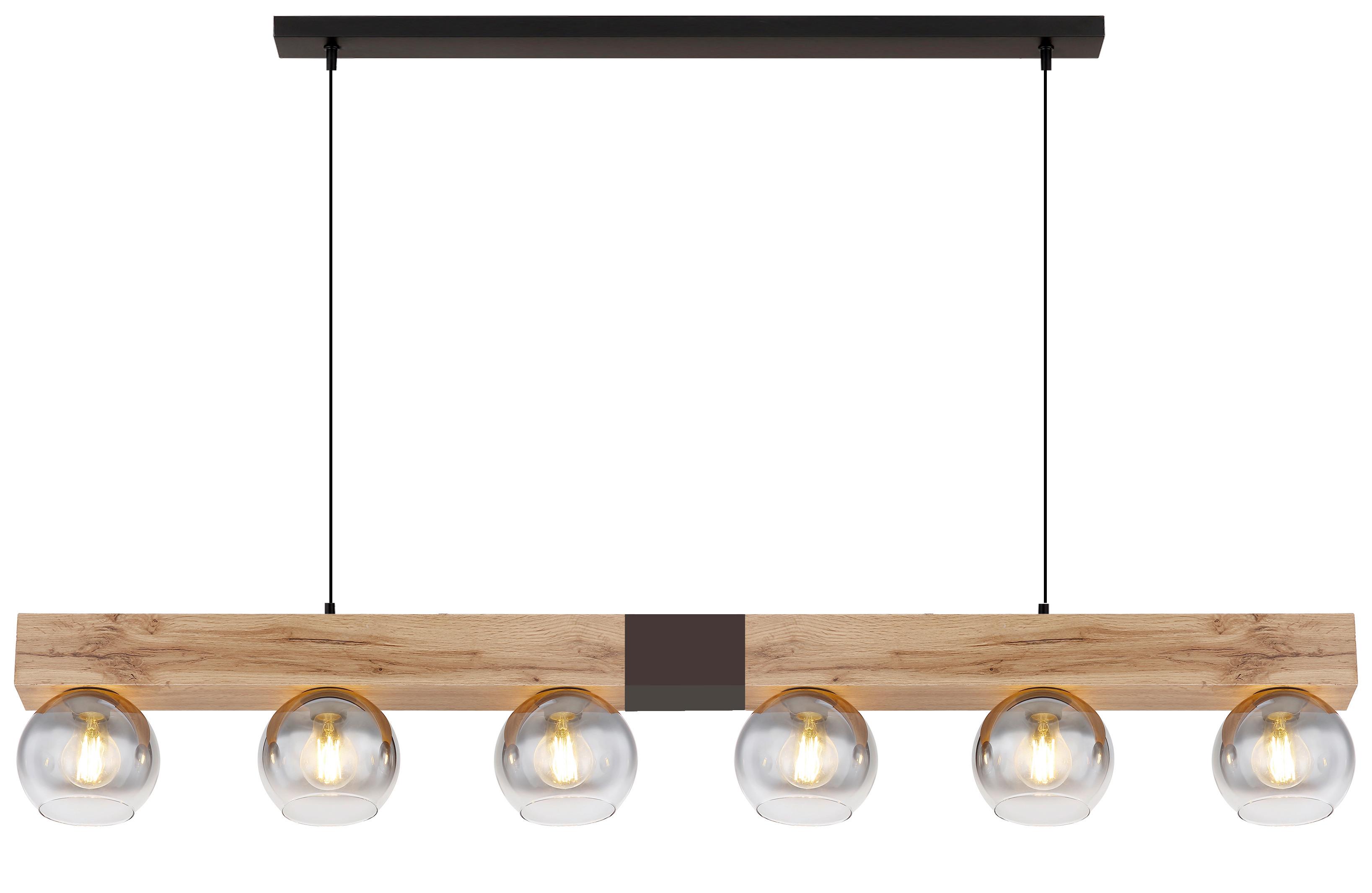 Hängeleuchte H: 120 cm 6-Flammig, Holzoptik - Schwarz/Naturfarben, Natur, Glas/Holzwerkstoff (140/15/120cm) - Globo