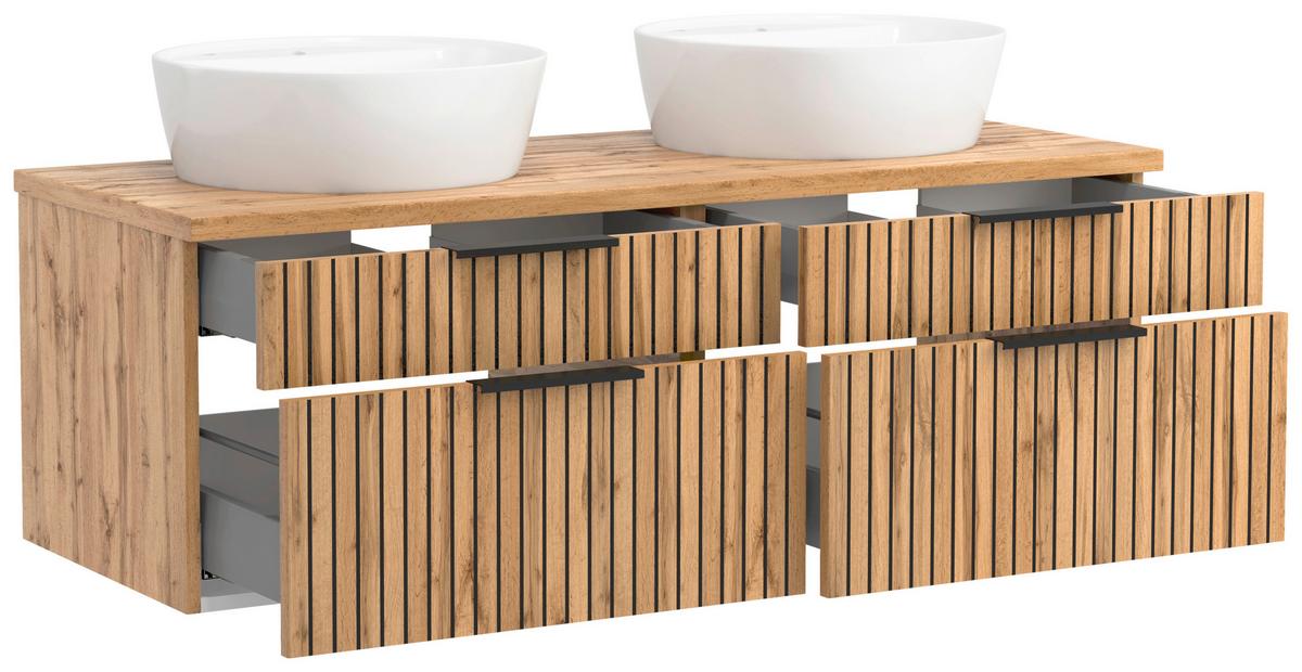 Waschbecken Mit Unterschrank Chester B: 120 Cm - Eiche Wotan/Schwarz, MODERN, Holzwerkstoff/Stein (120cm) - Held