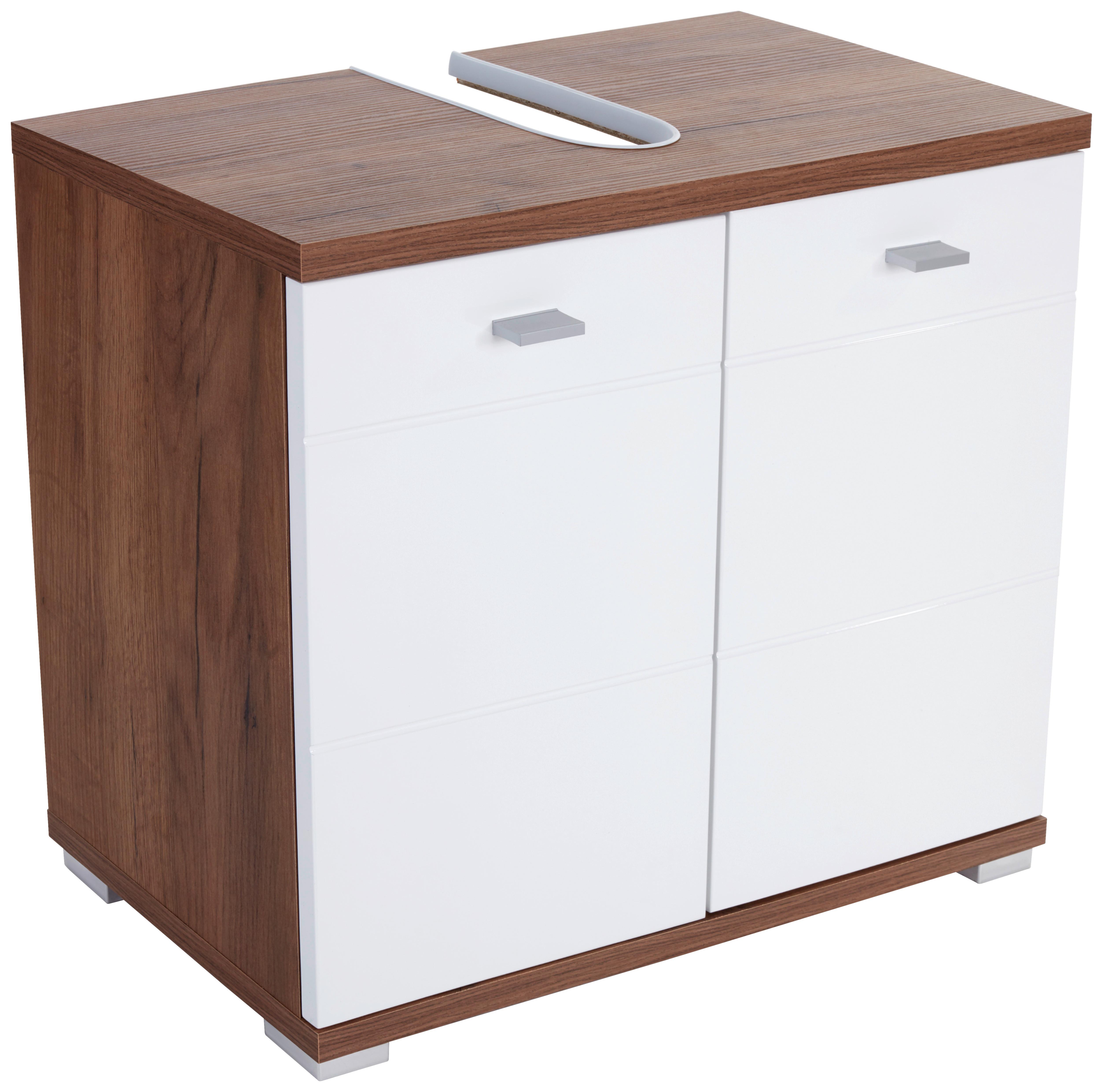 Waschbeckenunterschrank Bari B: 70cm, Weiß + Eiche Dekor